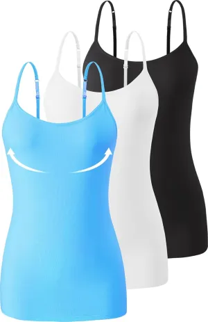 3-Pack Womens Camisole with Shelf Bra Adjustable Spaghetti Strap Cami Cotton Undershirt Tanks
