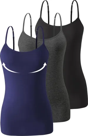 3-Pack Womens Camisole with Shelf Bra Adjustable Spaghetti Strap Cami Cotton Undershirt Tanks