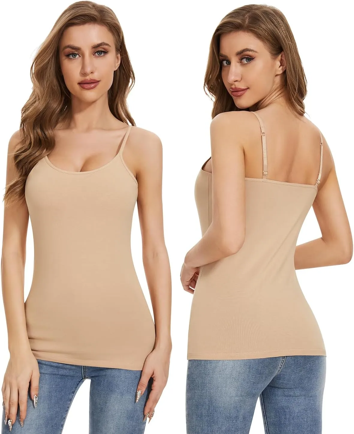 3-Pack Womens Camisole with Shelf Bra Adjustable Spaghetti Strap Cami Cotton Undershirt Tanks