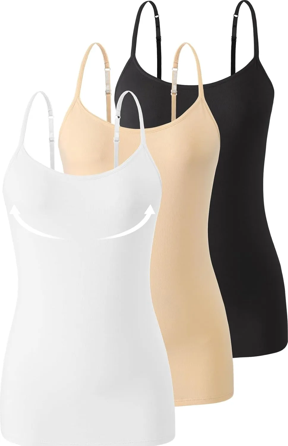3-Pack Womens Camisole with Shelf Bra Adjustable Spaghetti Strap Cami Cotton Undershirt Tanks