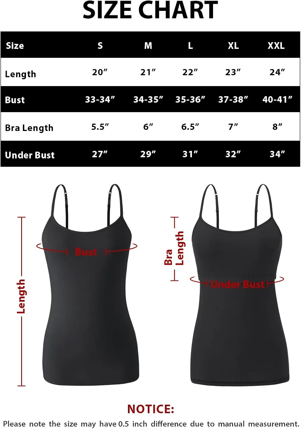 3-Pack Womens Camisole with Shelf Bra Adjustable Spaghetti Strap Cami Cotton Undershirt Tanks