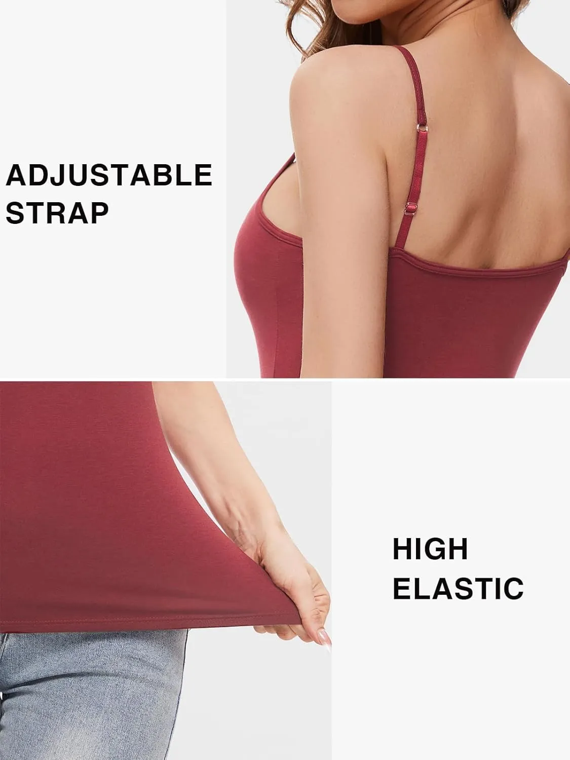 3-Piece Camisole for Women Cotton Tank Top Adjustable Spaghetti Strap Cami Tanks S-XXL