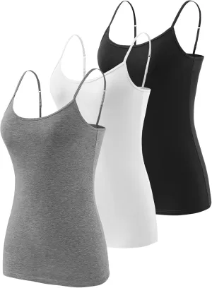 3-Piece Camisole for Women Cotton Tank Top Adjustable Spaghetti Strap Cami Tanks S-XXL