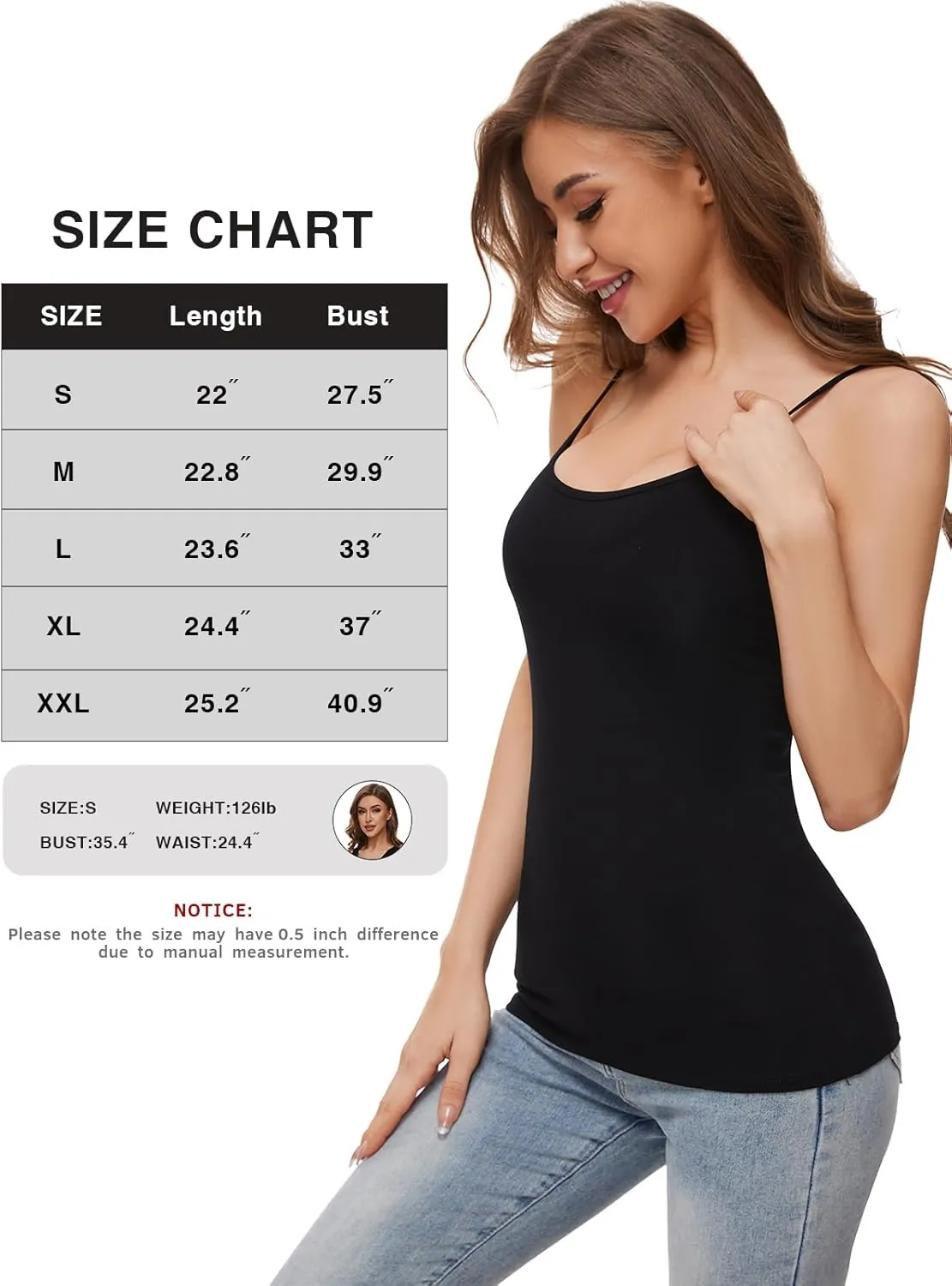 3-Piece Camisole for Women Cotton Tank Top Adjustable Spaghetti Strap Cami Tanks S-XXL