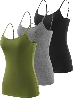 3-Piece Camisole for Women Cotton Tank Top Adjustable Spaghetti Strap Cami Tanks S-XXL