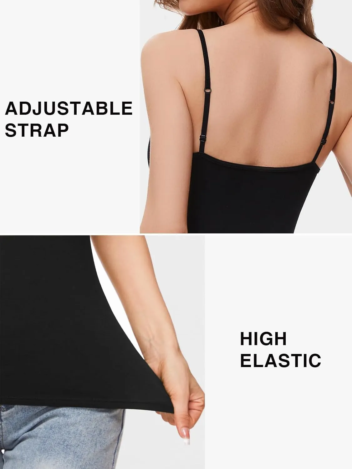 3-Piece Camisole for Women Cotton Tank Top Adjustable Spaghetti Strap Cami Tanks S-XXL