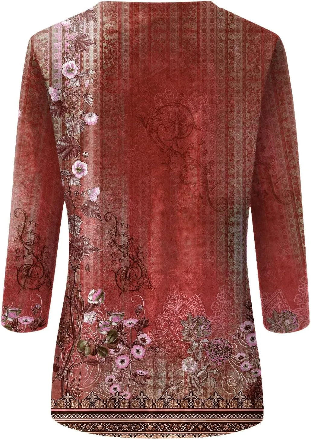 3/4 Length Sleeve Shirts for Women 2025 Casual Summer Blouses Crewneck Floral Printed Cute Loose Fit Tops