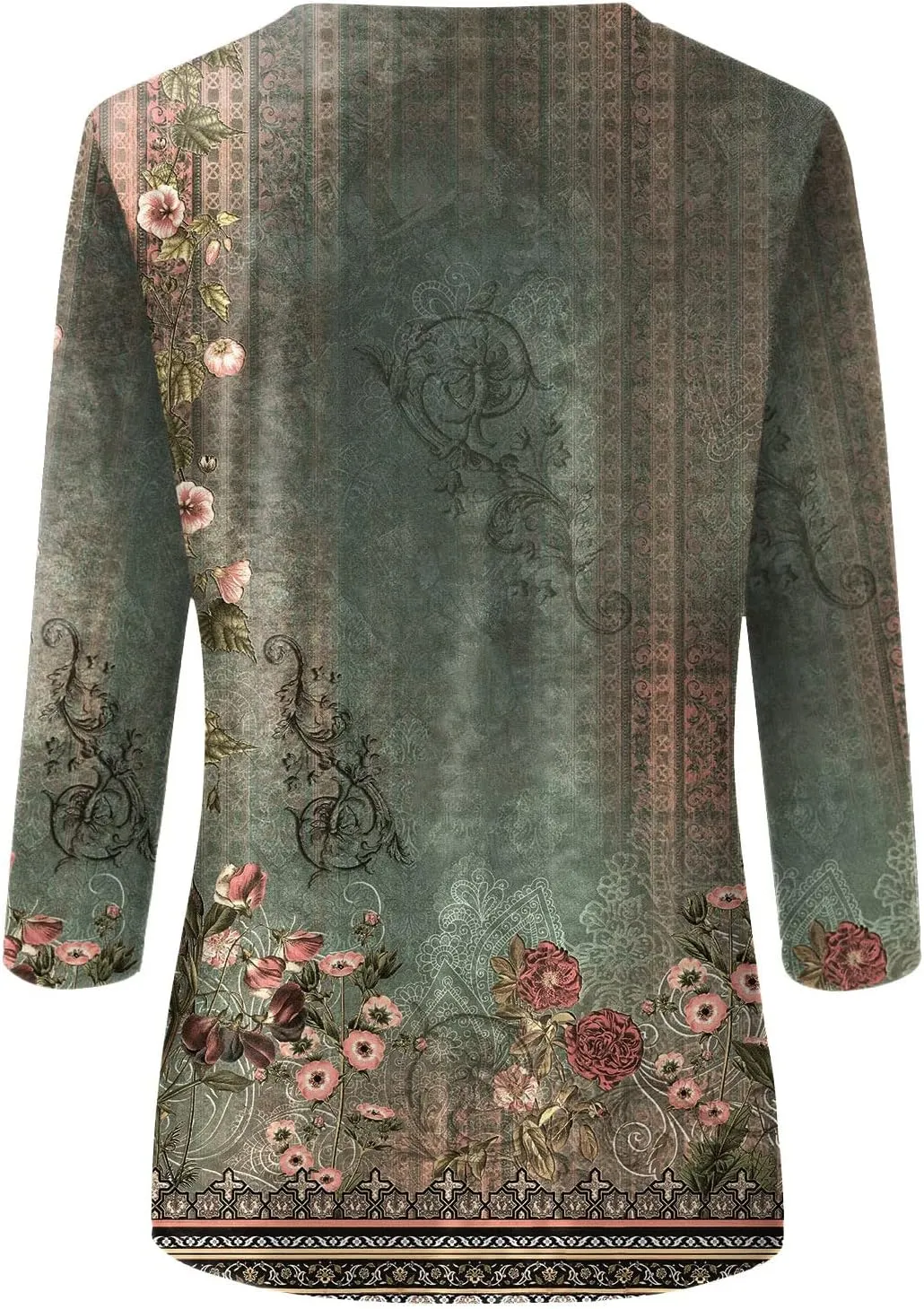 3/4 Length Sleeve Shirts for Women 2025 Casual Summer Blouses Crewneck Floral Printed Cute Loose Fit Tops