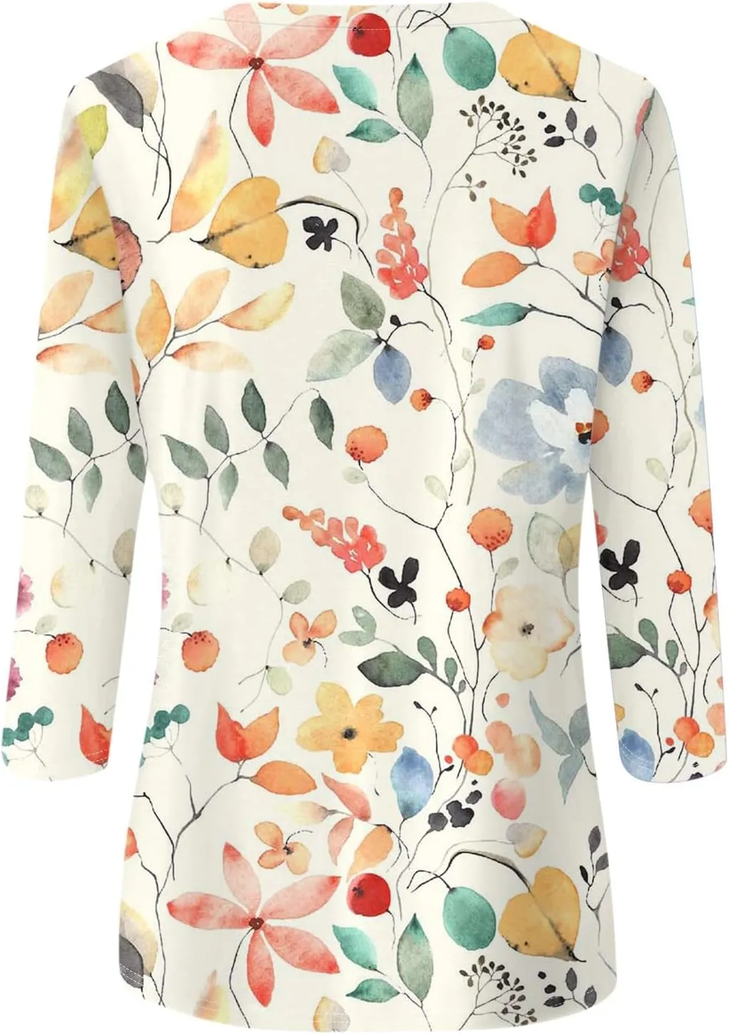 3/4 Length Sleeve Womens Tops Trendy Boho Floral Print Tunic Tops Dressy Casual Round Neck Loose Blouse