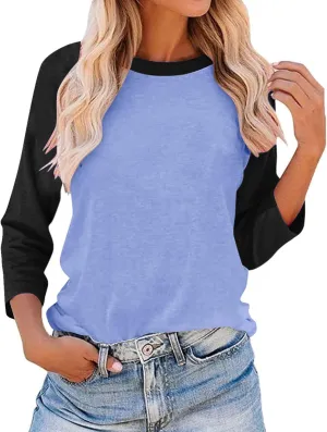 3/4 Sleeve Tops for Women Contrast Crewneck Casual Trendy Shirts Summer Jersey Sports Blouses Baseball Tee