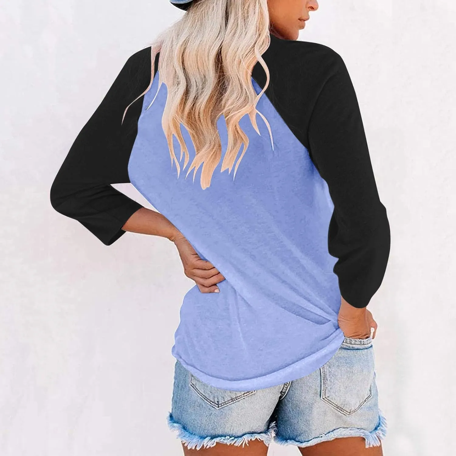 3/4 Sleeve Tops for Women Contrast Crewneck Casual Trendy Shirts Summer Jersey Sports Blouses Baseball Tee