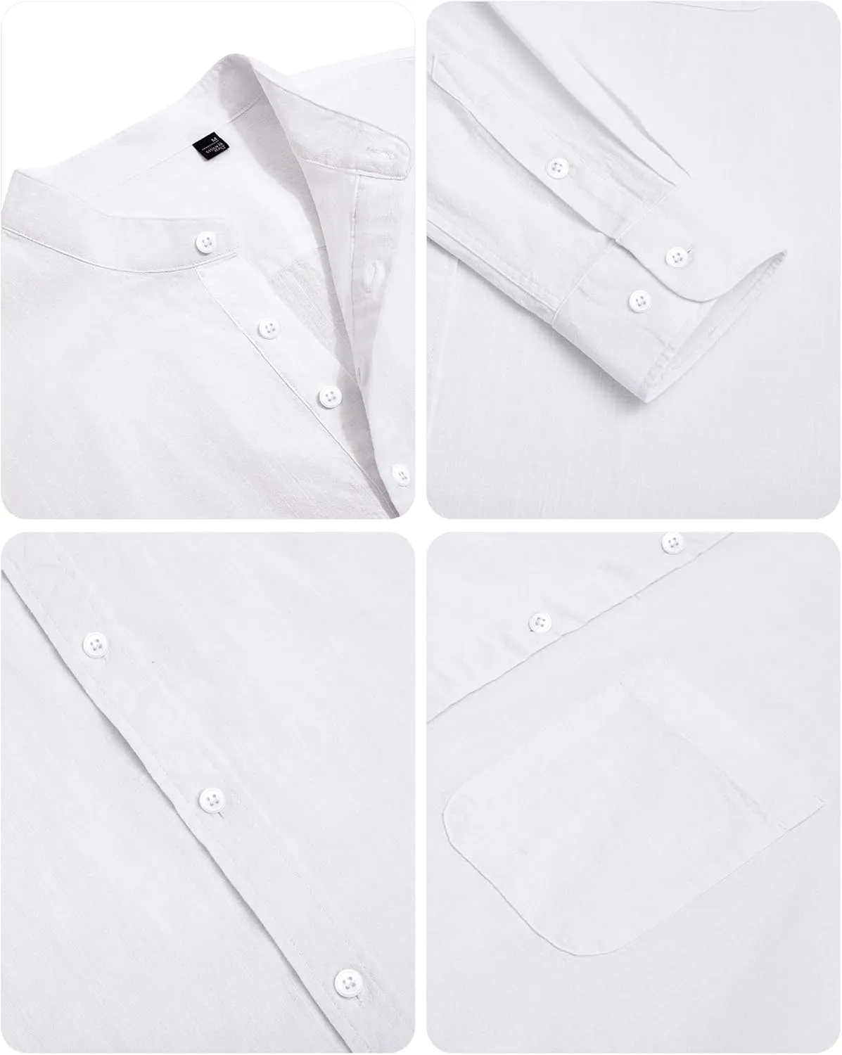 Alimens & Gentle Men's Cotton Linen Shirts Long Sleeve Button Down Shirt Band Collar Beach Shirts