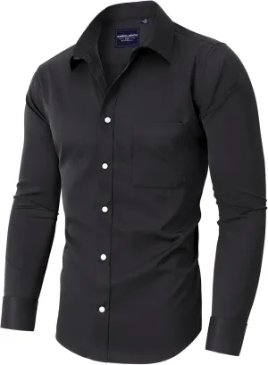 Alimens & Gentle Men's Dress Shirts Long Sleeve Stretch Shirts Solid Button Down Shirt with Pocket