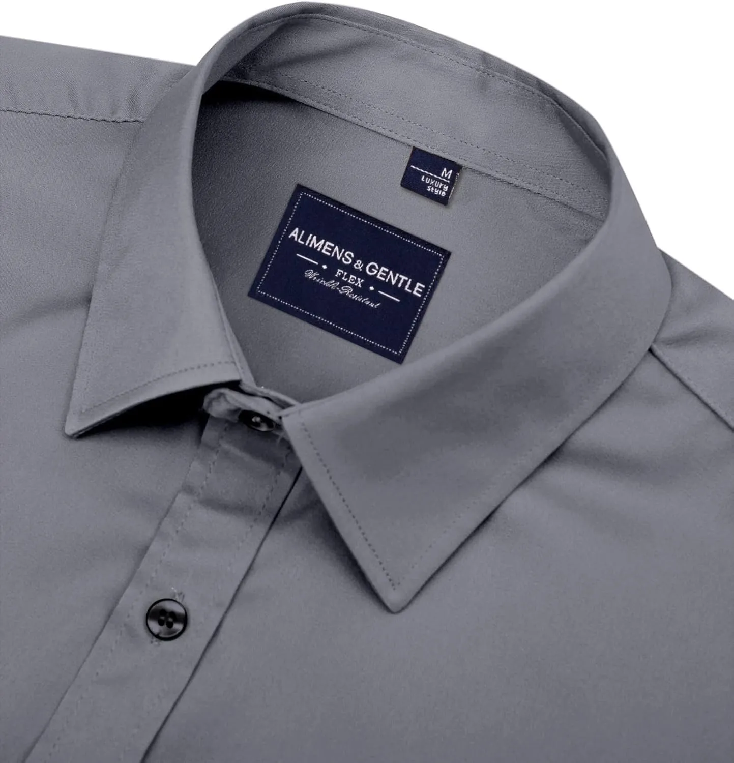 Alimens & Gentle Men's Dress Shirts Long Sleeve Stretch Shirts Solid Button Down Shirt with Pocket