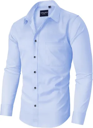 Alimens & Gentle Men's Dress Shirts Long Sleeve Stretch Shirts Solid Button Down Shirt with Pocket