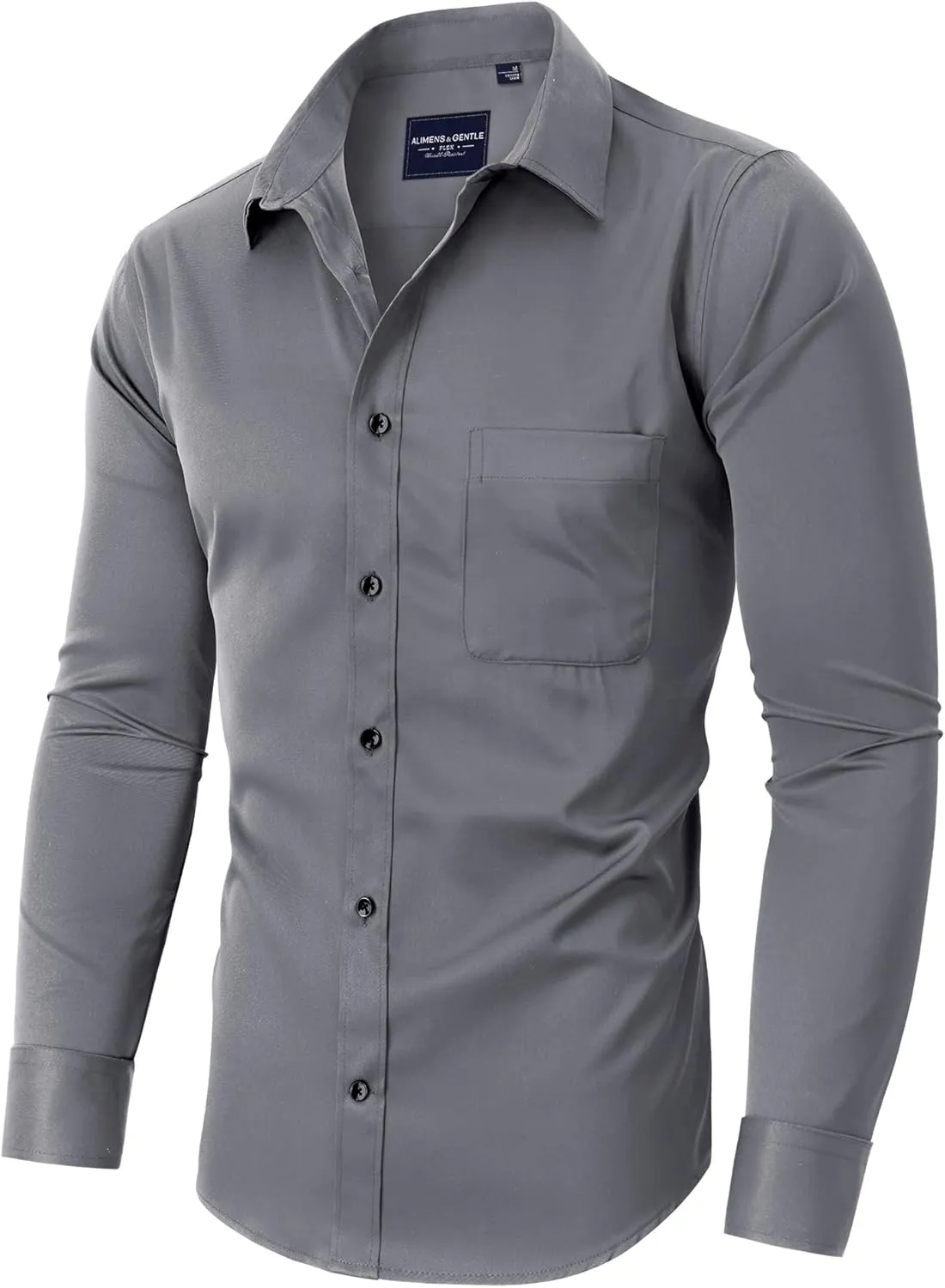 Alimens & Gentle Men's Dress Shirts Long Sleeve Stretch Shirts Solid Button Down Shirt with Pocket