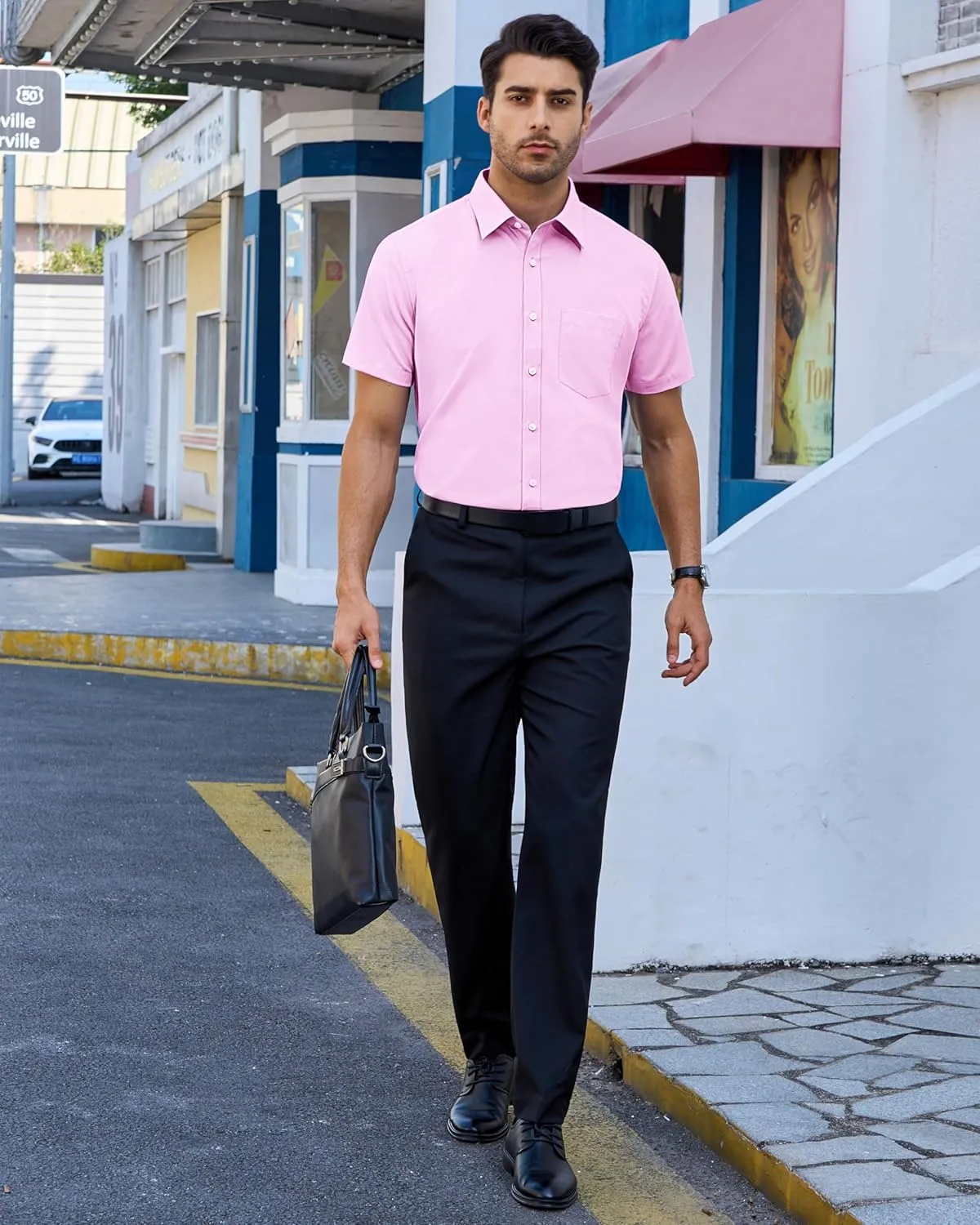 Alimens & Gentle Mens Short Sleeve Dress Shirts Regular Fit Stretch Wrinkle-Resistant Button Down Shirts