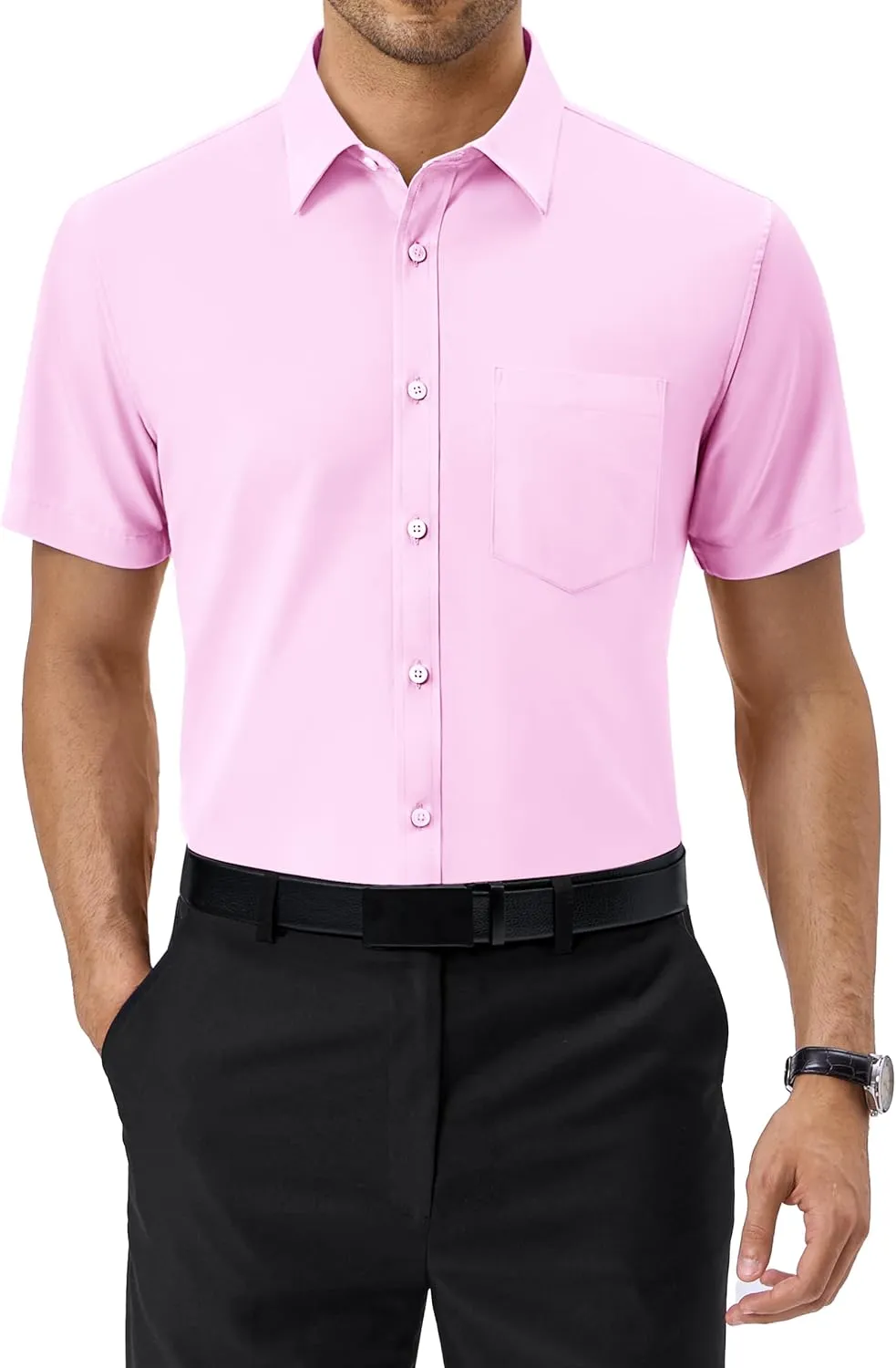Alimens & Gentle Mens Short Sleeve Dress Shirts Regular Fit Stretch Wrinkle-Resistant Button Down Shirts