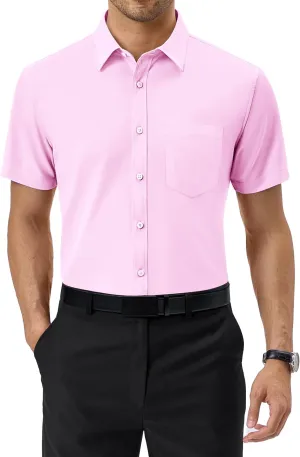Alimens & Gentle Mens Short Sleeve Dress Shirts Regular Fit Stretch Wrinkle-Resistant Button Down Shirts