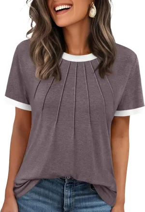AUTOMET Womens Shirts Short Sleeve Tops Business Casual Tee Spring Summer Clothes Trendy Fashion Dressy Blouses Outfits 2025