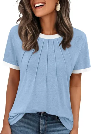 AUTOMET Womens Shirts Short Sleeve Tops Business Casual Tee Spring Summer Clothes Trendy Fashion Dressy Blouses Outfits 2025