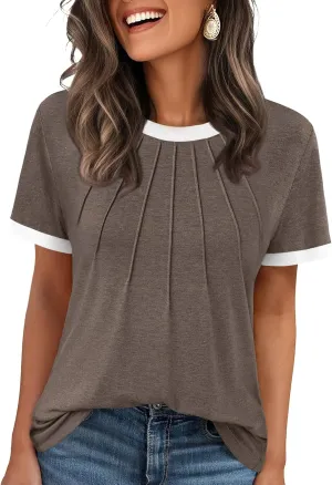 AUTOMET Womens Shirts Short Sleeve Tops Business Casual Tee Spring Summer Clothes Trendy Fashion Dressy Blouses Outfits 2025