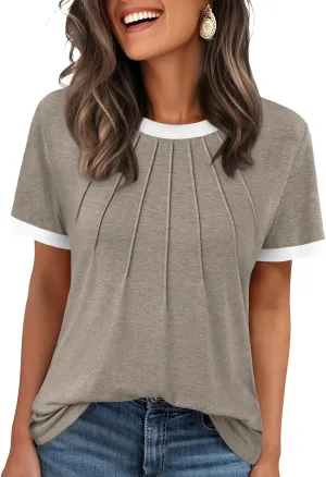 AUTOMET Womens Shirts Short Sleeve Tops Business Casual Tee Spring Summer Clothes Trendy Fashion Dressy Blouses Outfits 2025