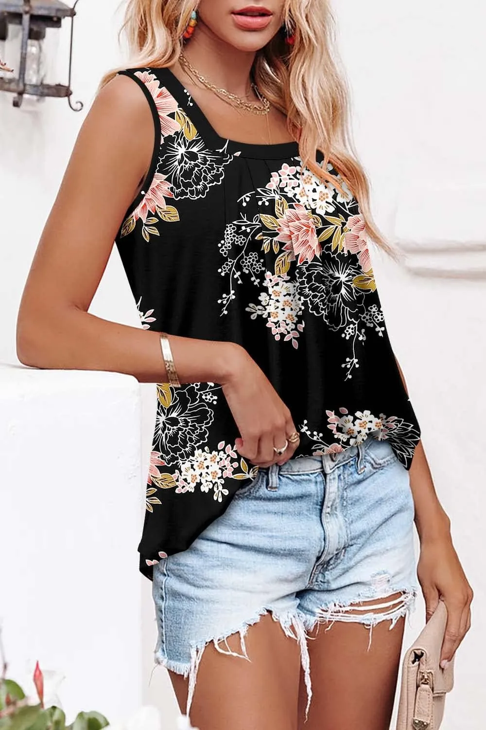 BETTE BOUTIK Womens Tank Tops Pleated Sleeveless Blouse Short Sleeve Tops Basic Shirts S-3XL