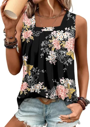 BETTE BOUTIK Womens Tank Tops Pleated Sleeveless Blouse Short Sleeve Tops Basic Shirts S-3XL