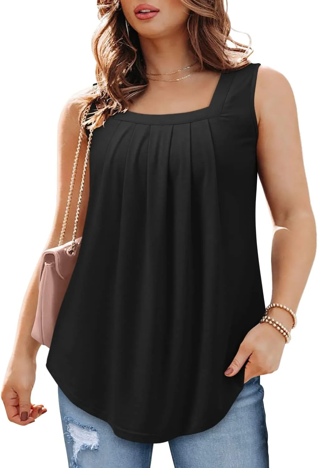 BETTE BOUTIK Womens Tank Tops Pleated Sleeveless Blouse Short Sleeve Tops Basic Shirts S-3XL