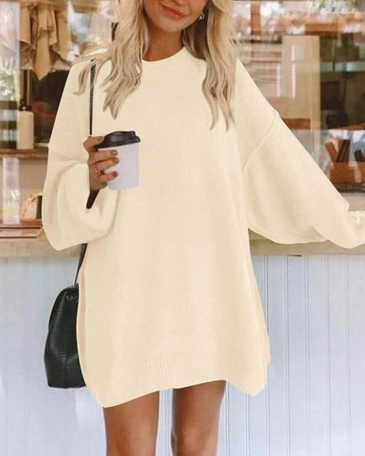 BTFBM 2025 Womens Sweaters Casual Crewneck Long Sleeve Oversized Sweater Dress Fall Winter Loose Slouchy Soft Pullover