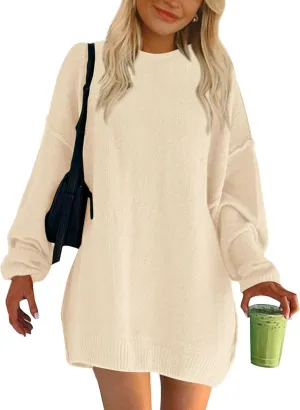 BTFBM 2025 Womens Sweaters Casual Crewneck Long Sleeve Oversized Sweater Dress Fall Winter Loose Slouchy Soft Pullover