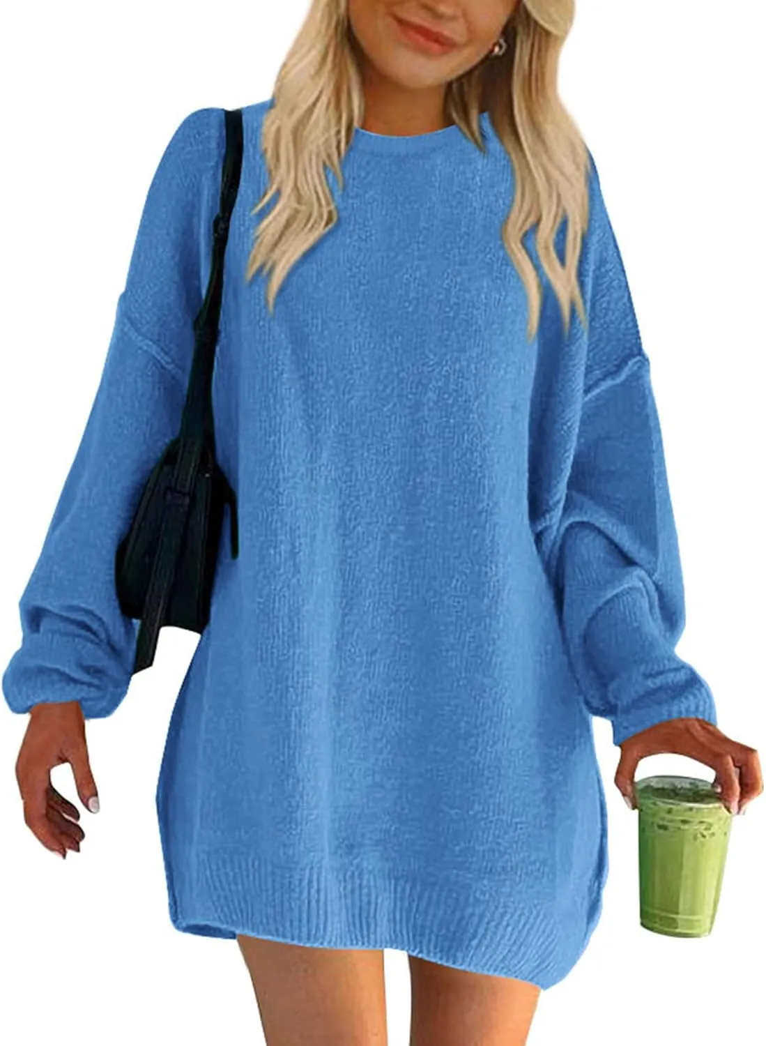BTFBM 2025 Womens Sweaters Casual Crewneck Long Sleeve Oversized Sweater Dress Fall Winter Loose Slouchy Soft Pullover