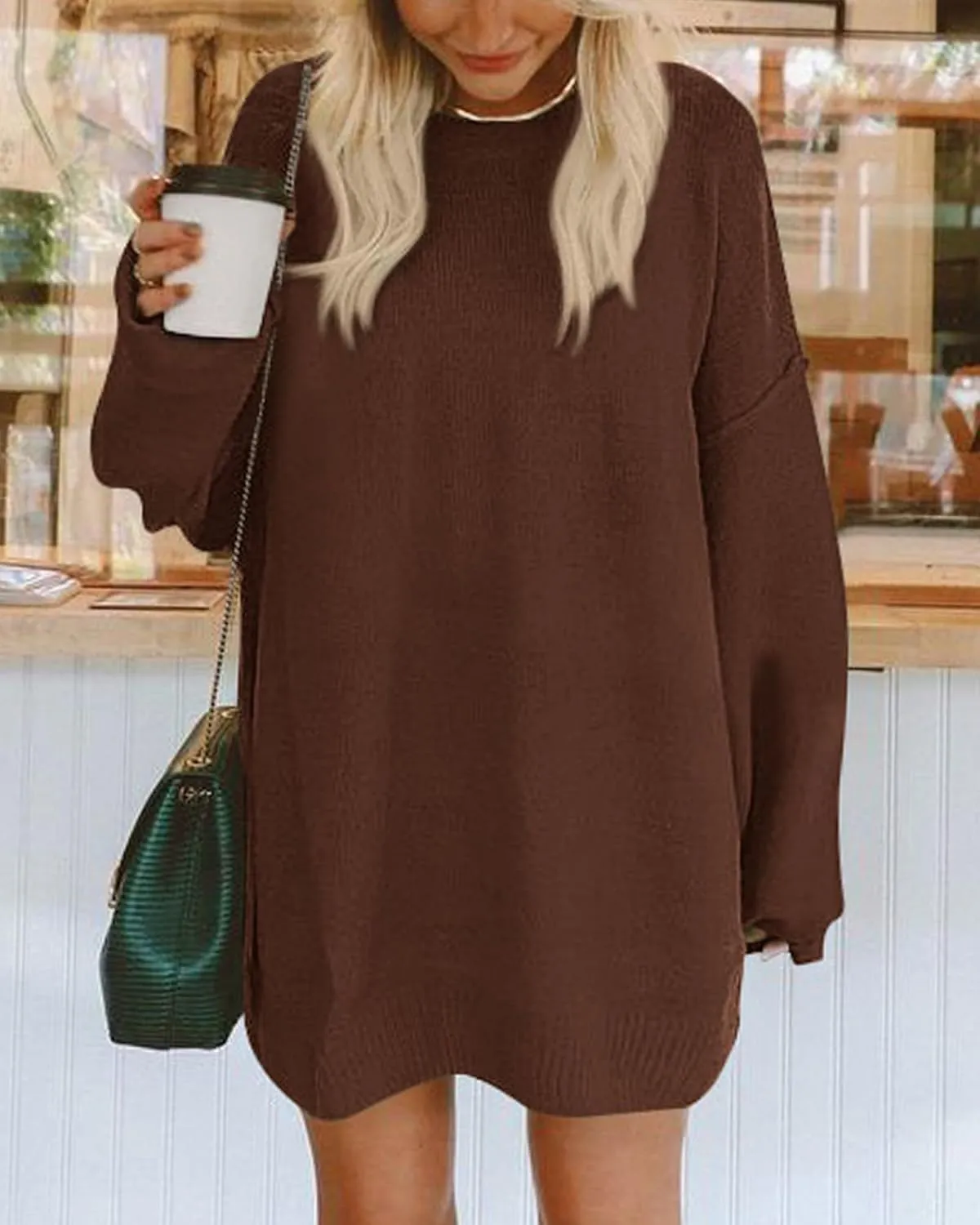 BTFBM 2025 Womens Sweaters Casual Crewneck Long Sleeve Oversized Sweater Dress Fall Winter Loose Slouchy Soft Pullover