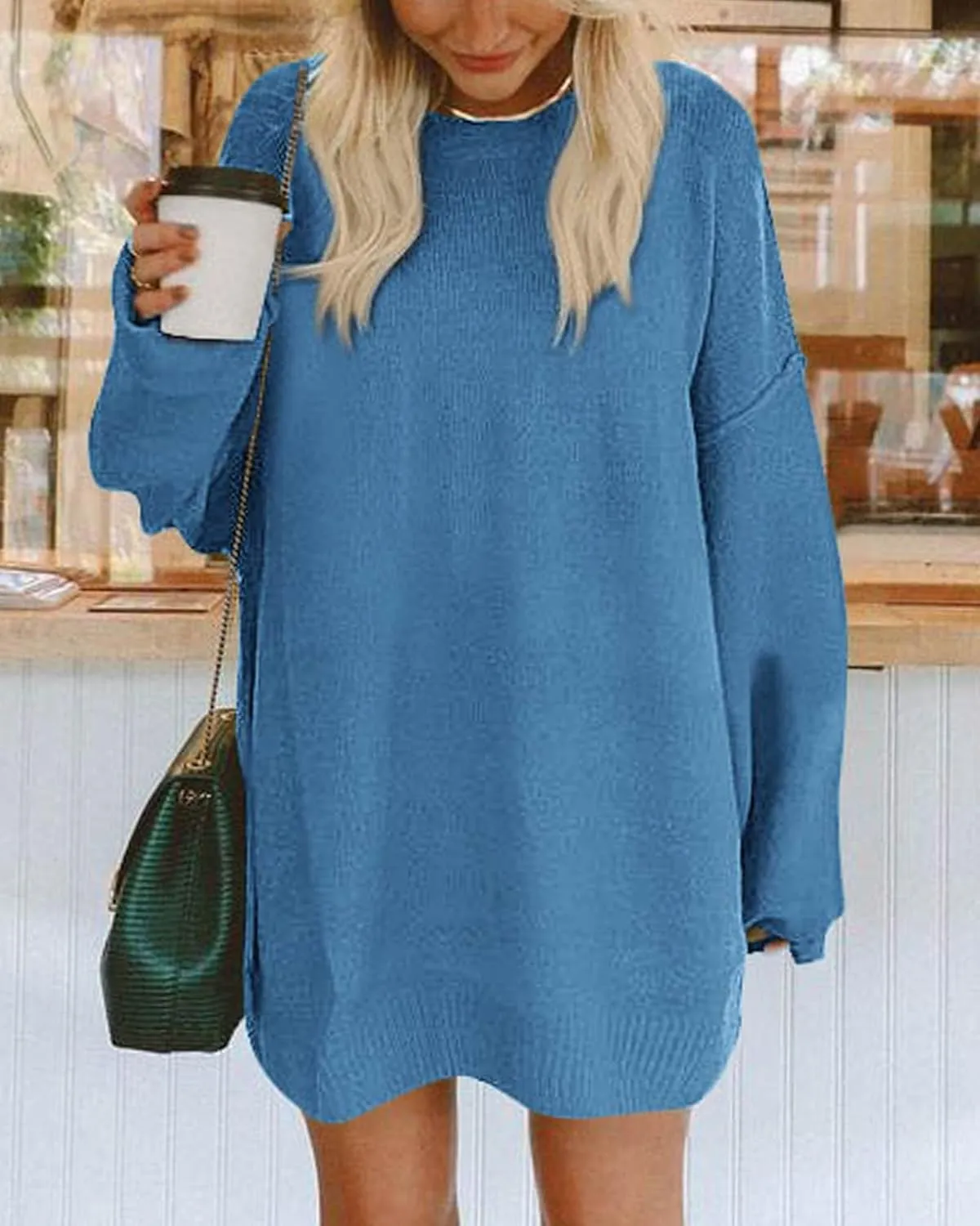 BTFBM 2025 Womens Sweaters Casual Crewneck Long Sleeve Oversized Sweater Dress Fall Winter Loose Slouchy Soft Pullover
