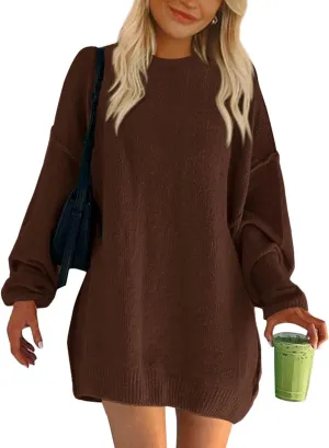 BTFBM 2025 Womens Sweaters Casual Crewneck Long Sleeve Oversized Sweater Dress Fall Winter Loose Slouchy Soft Pullover