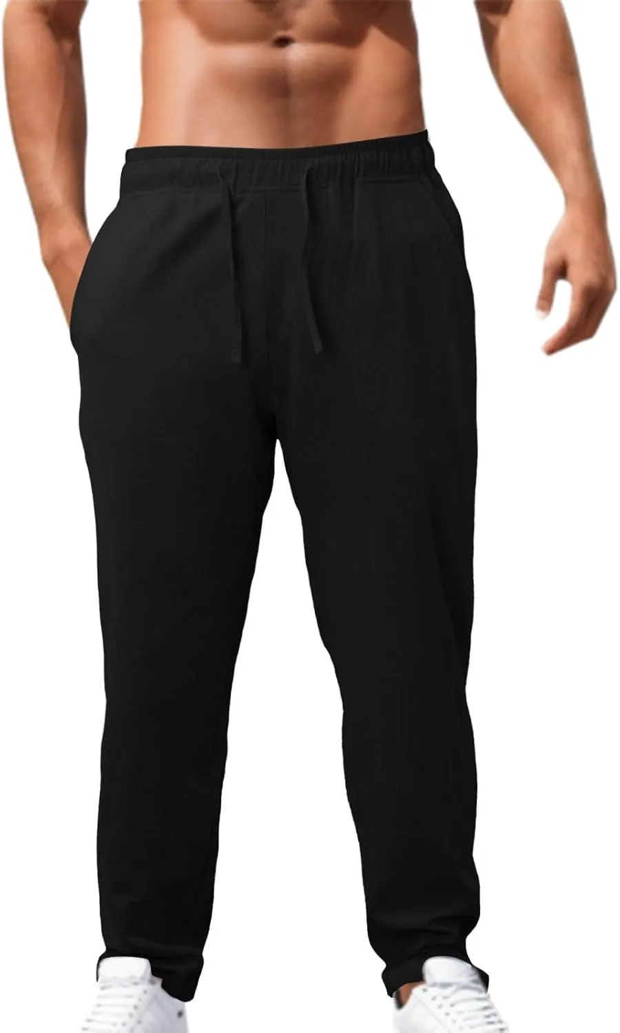 Cargo Work Pant Men Drawstring Waist Casual Pants Fitness Running Workout Sweatpants Baggy Joggers Sweat Pant