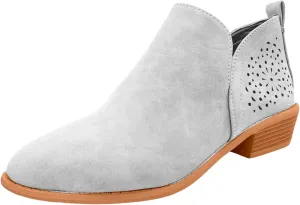 Cathale Booties for Women 2024 Stacked Low Heel Ankle Booties Cowgirl Boots Slip On Perforated Western Booties Cutout Shoes