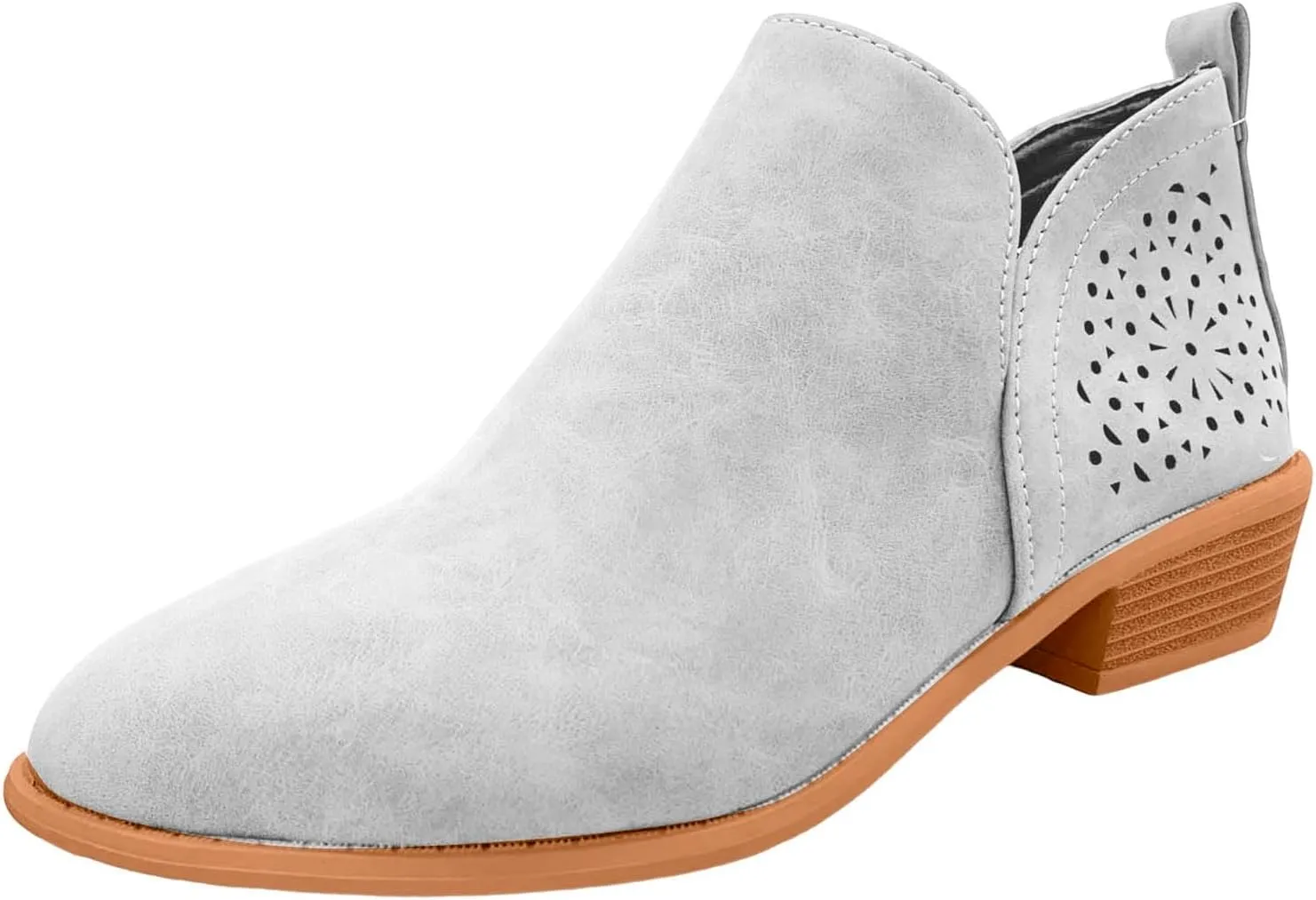 Cathale Booties for Women 2024 Stacked Low Heel Ankle Booties Cowgirl Boots Slip On Perforated Western Booties Cutout Shoes