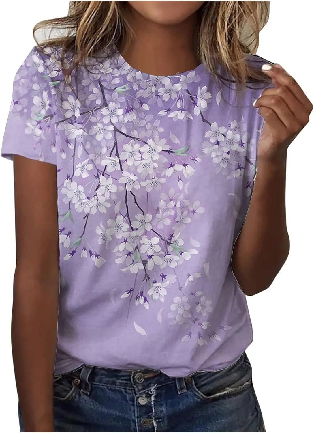 Ceboyel Women Short Sleeve Casual Blouse Floral Print Summer T Shirts Cute Graphic Loose Tees Tops Trendy Ladies Clothing