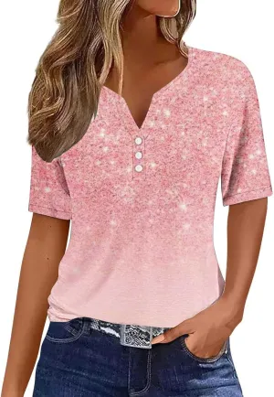 Ceboyel Women Trendy 2024 Summer Tops Striped Sparkly Print Tshirts Shirt Short Sleeve Blouses Tunic Dressy Causal Clothes