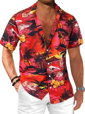 Comdecevis Men's Hawaiian Floral Shirts Short Sleeve Button Down Tropical Summer Beach Shirts