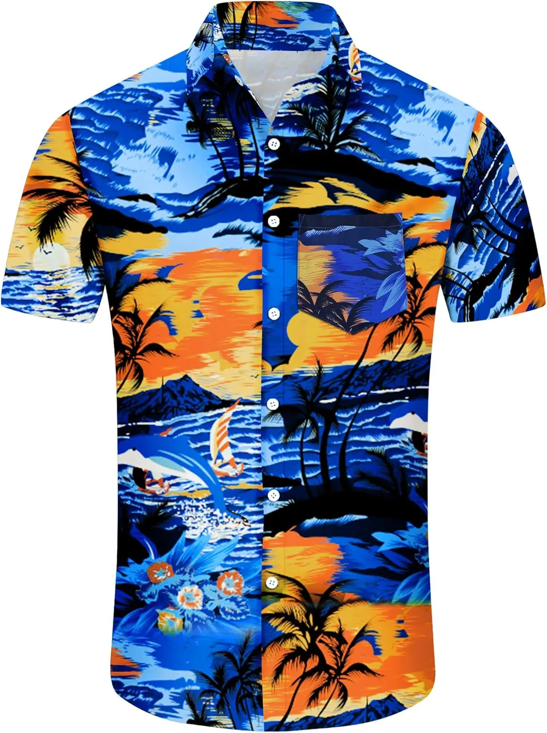 Comdecevis Men's Hawaiian Floral Shirts Short Sleeve Button Down Tropical Summer Beach Shirts
