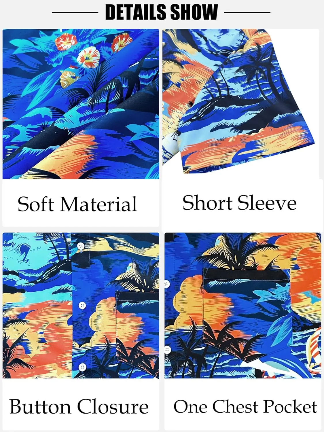 Comdecevis Men's Hawaiian Floral Shirts Short Sleeve Button Down Tropical Summer Beach Shirts