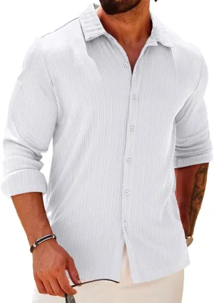 COOFANDY Athletic Fit Dress Shirts for Men Ribbed Knit Textured Button Down Shirts