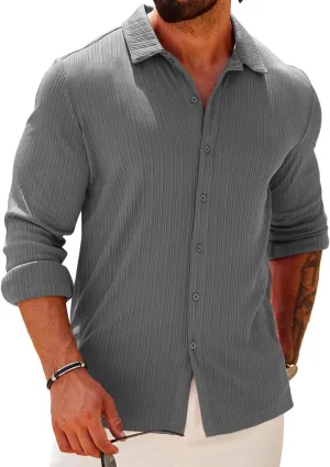 COOFANDY Athletic Fit Dress Shirts for Men Ribbed Knit Textured Button Down Shirts