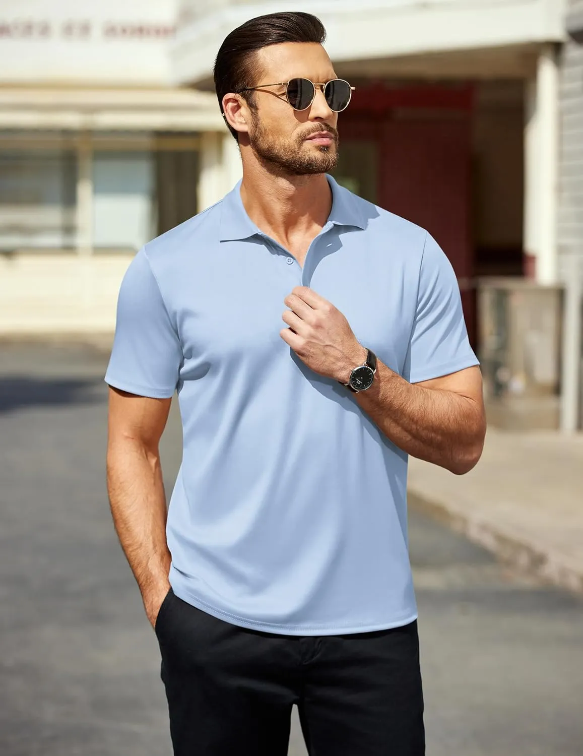 COOFANDY Men Polo Shirts Short Sleeve Quick Drying Athletic Collared Golf Shirts Moisture Wicking Tees