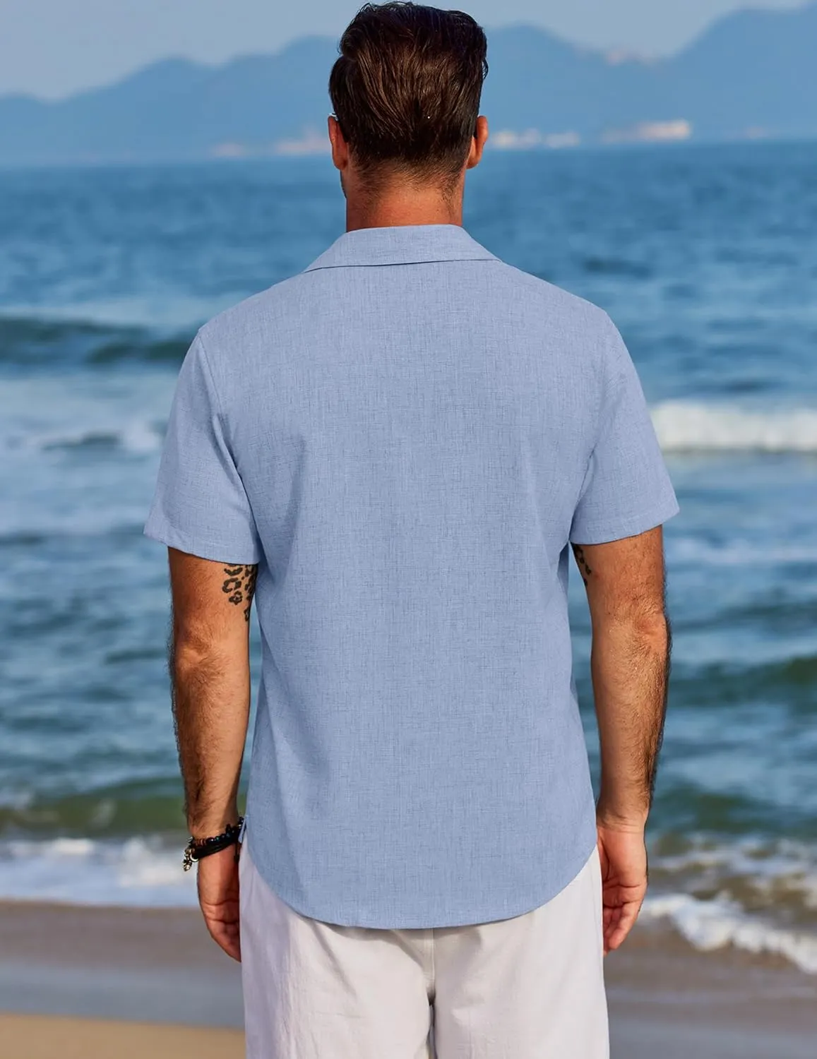 COOFANDY Men's Beach Summer Shirts Linen Texture Shirts Short Sleeve Casual Button Down Shirt