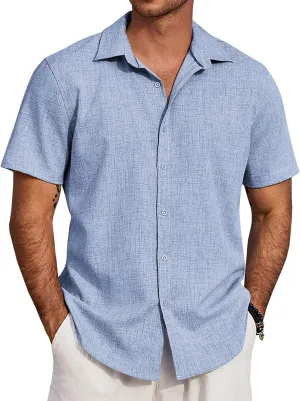 COOFANDY Men's Beach Summer Shirts Linen Texture Shirts Short Sleeve Casual Button Down Shirt