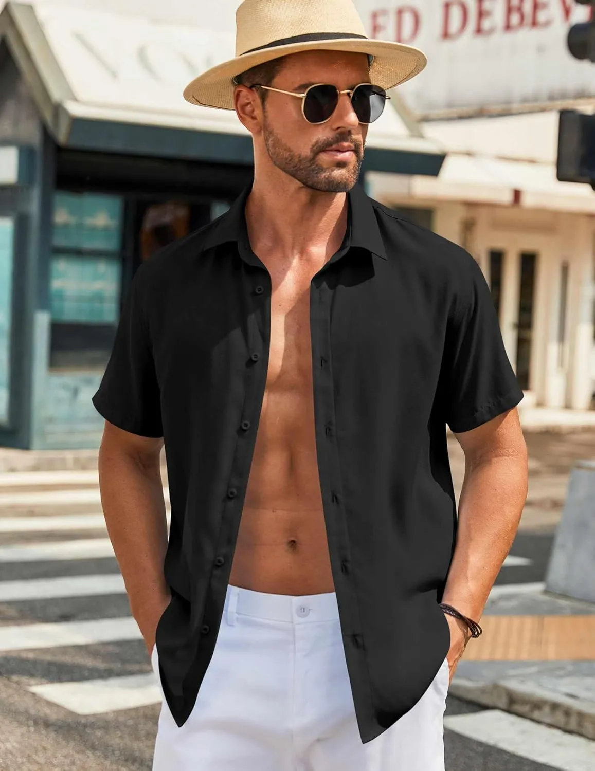 COOFANDY Mens Button Down Shirts Short Sleeve Casual Shirt Summer Beach Wedding Shirts